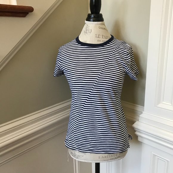 ATM Striped Jersey Top Shirt Womens Small Navy Blue White Short Sleeve Crew Neck - Picture 4 of 12